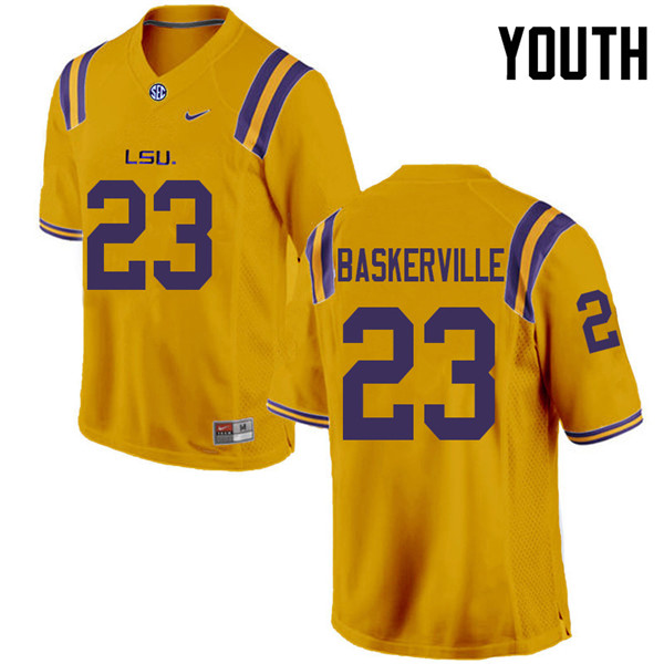 Youth #23 Micah Baskerville LSU Tigers College Football Jerseys Sale-Gold